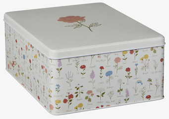 Bild av charmig plåtburk med blommotiv och pastellfärger