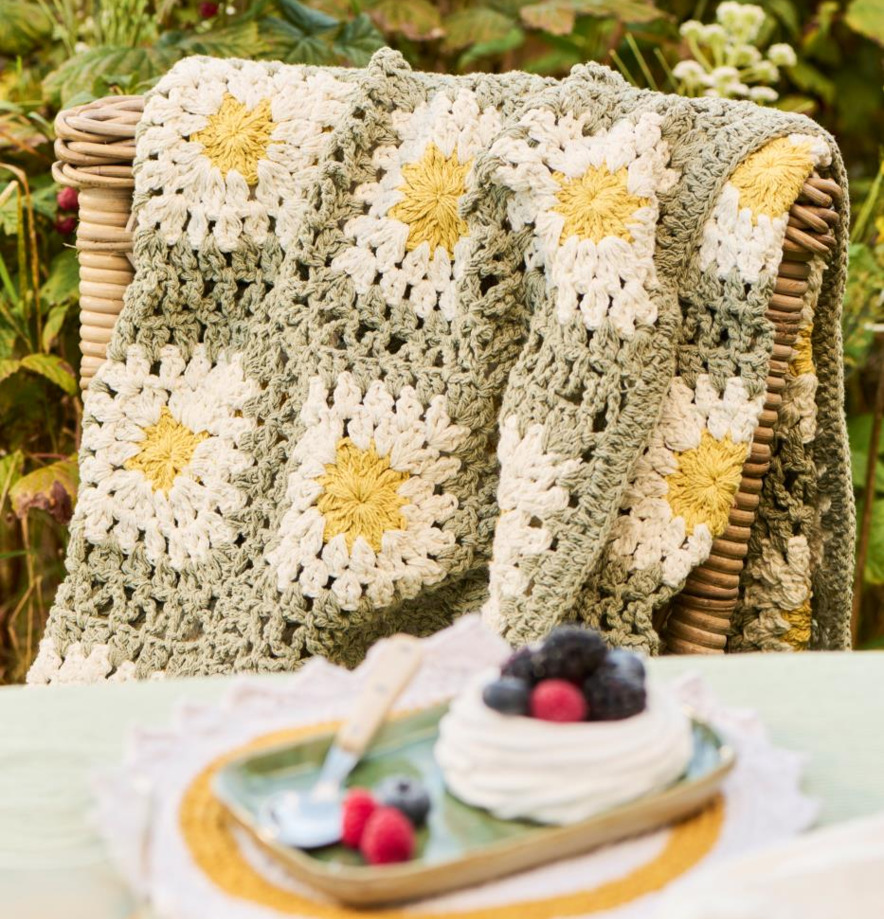 Virkad Pläd Grön/Gul/Vit IB Laursen Täcken, filtar, plädar och överkast Filtar Plädar Överkast