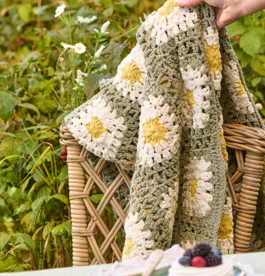 Virkad Pläd Grön/Gul/Vit IB Laursen Täcken, filtar, plädar och överkast Filtar Plädar Överkast