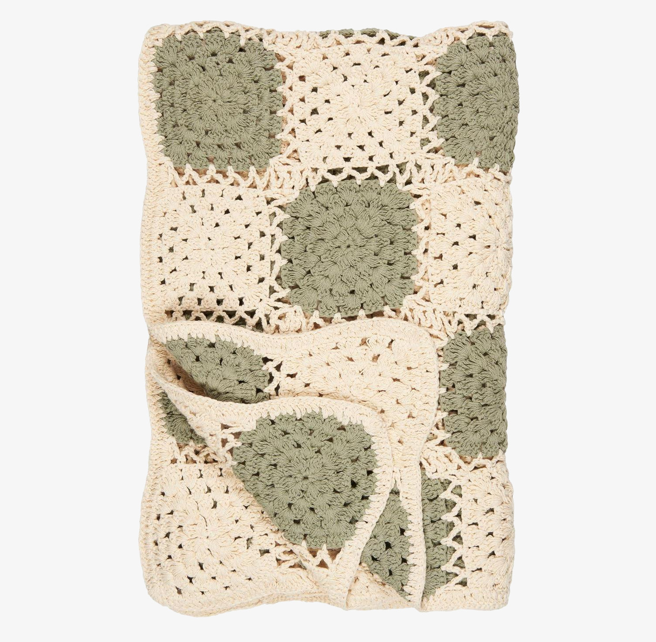Virkad Pläd Creme/Grön IB Laursen Täcken, filtar, plädar och överkast Filtar Plädar Överkast