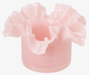 Bild av elegant rosa ljuslykta i glas med unik design