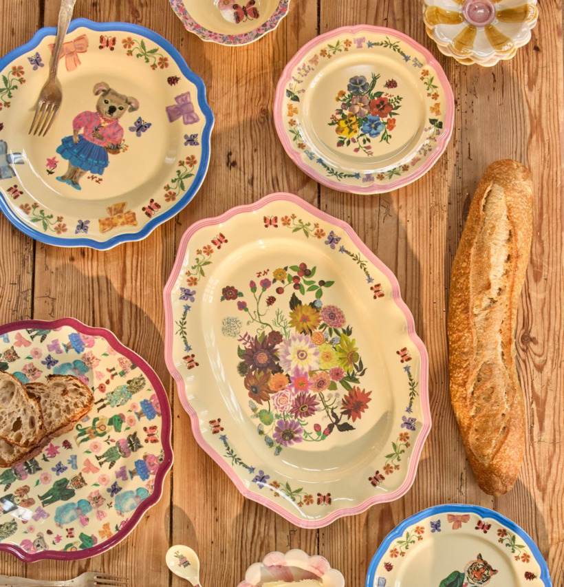 Tallrik Vintage Blue - Nathalie L'ete Print Bordeaux Serveringsfat Pink Rice x Lété Assiett Tallrikar Djupa