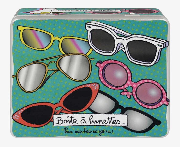 Bild av plåtburk med färgglad design och solglasögon