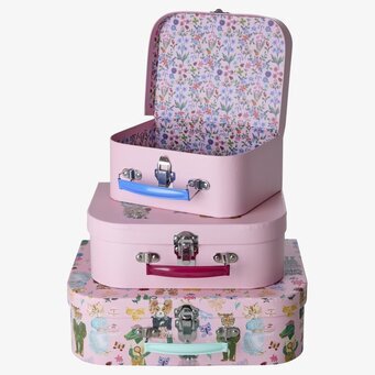 Bild av eleganta väskor i rosa med blommigt mönster