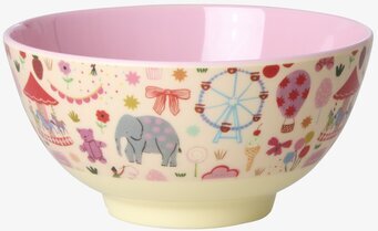 Bild av livfull melaminskål med tivolitryck och elefant