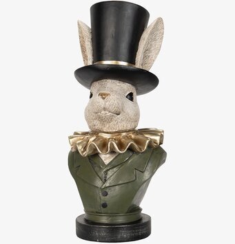 Bild av elegant kaninbyst med hatt och detaljerad kostym