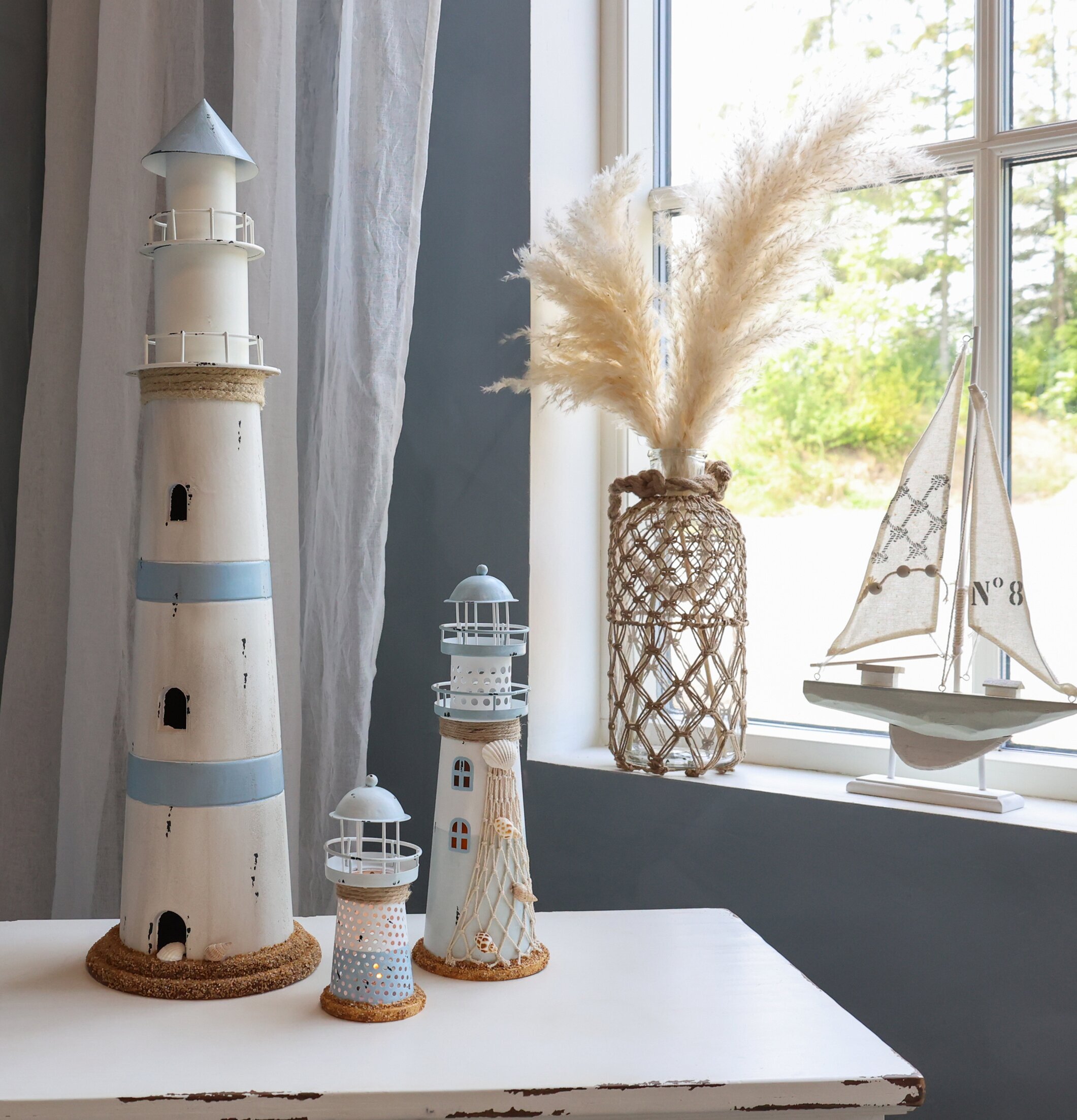 Fyrtorn LED Ocean 61cm 28cm Chic Antique Övrig prydnad/dekoration för inredning innemiljö