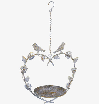 Bild av dekorativt fågelbad i metall för trädgården