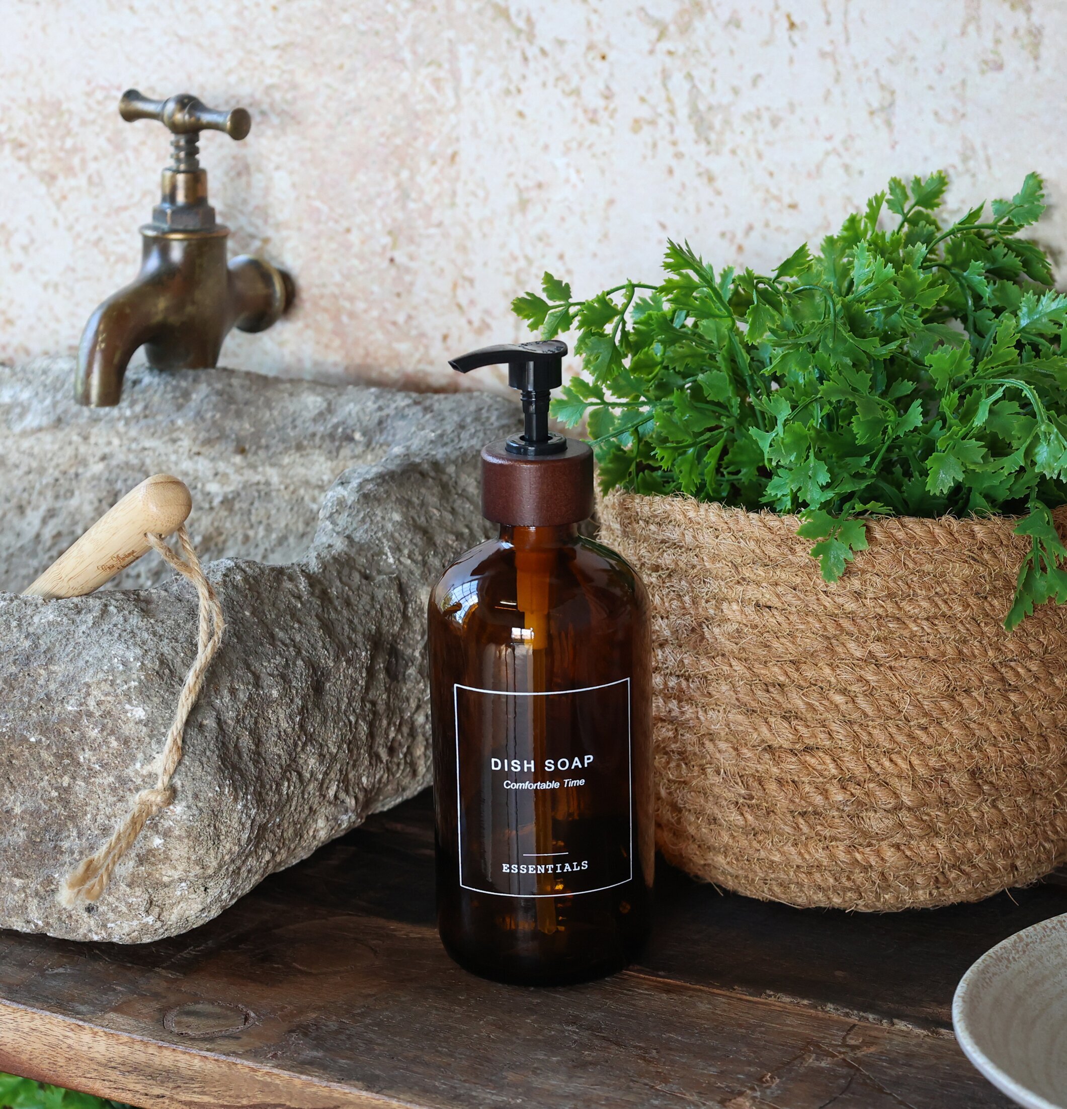 Glasflaska Pump Diskmedel Mocca Chic Antique för inredning