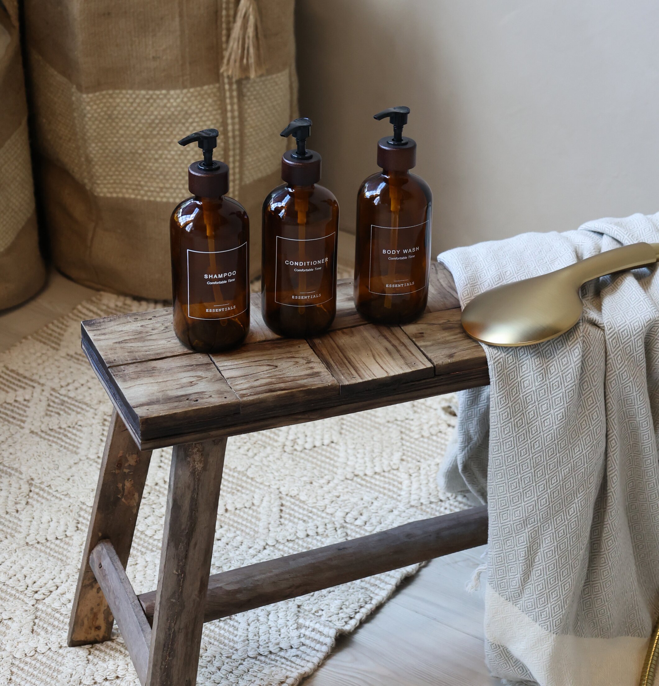 Glasflaska Pump Duschtvål Mocca Balsam Schampo Chic Antique för inredning