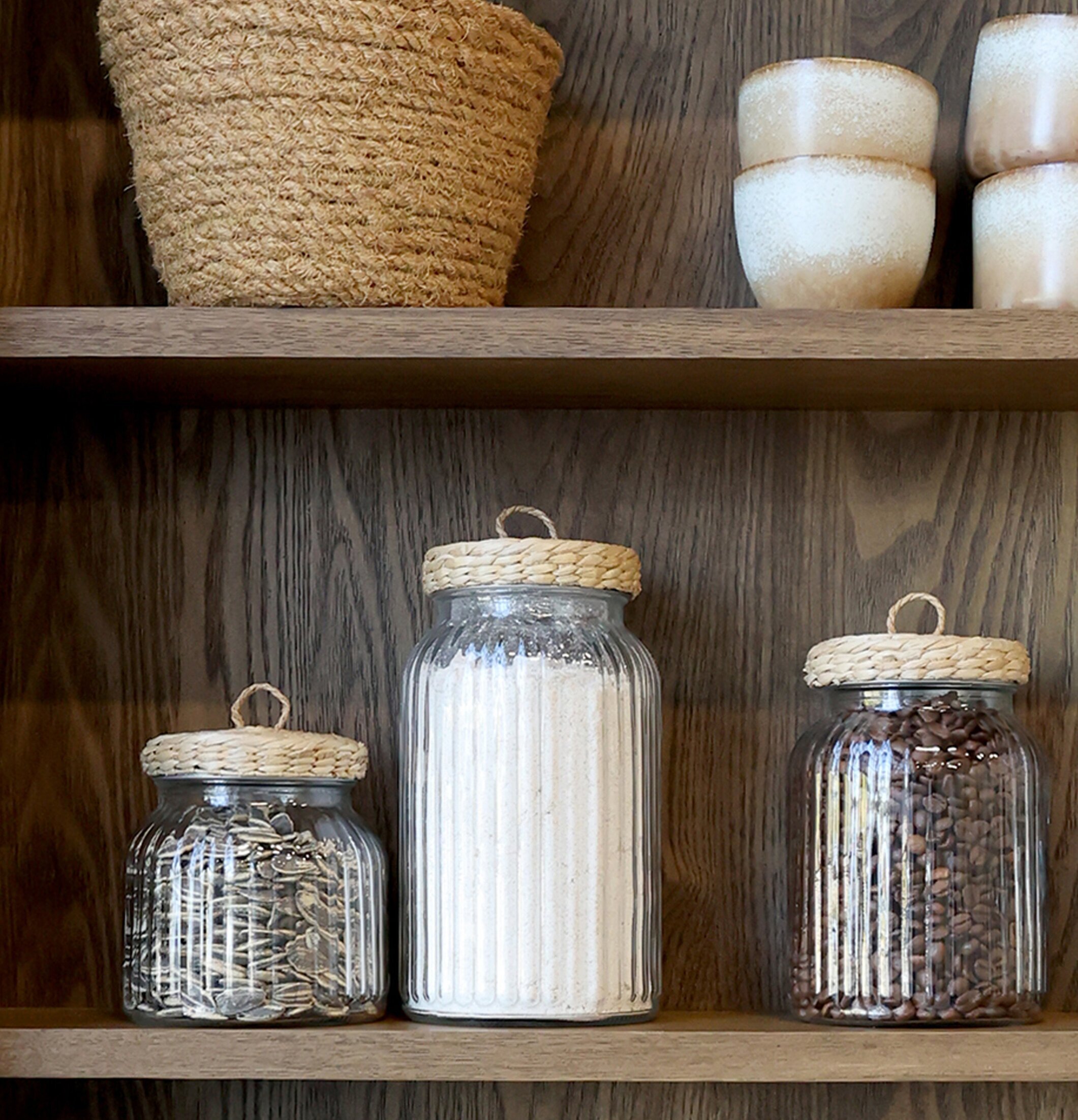 Glasburk Med Flätat Lock Stor Mellan Liten Chic Antique Glasburkar