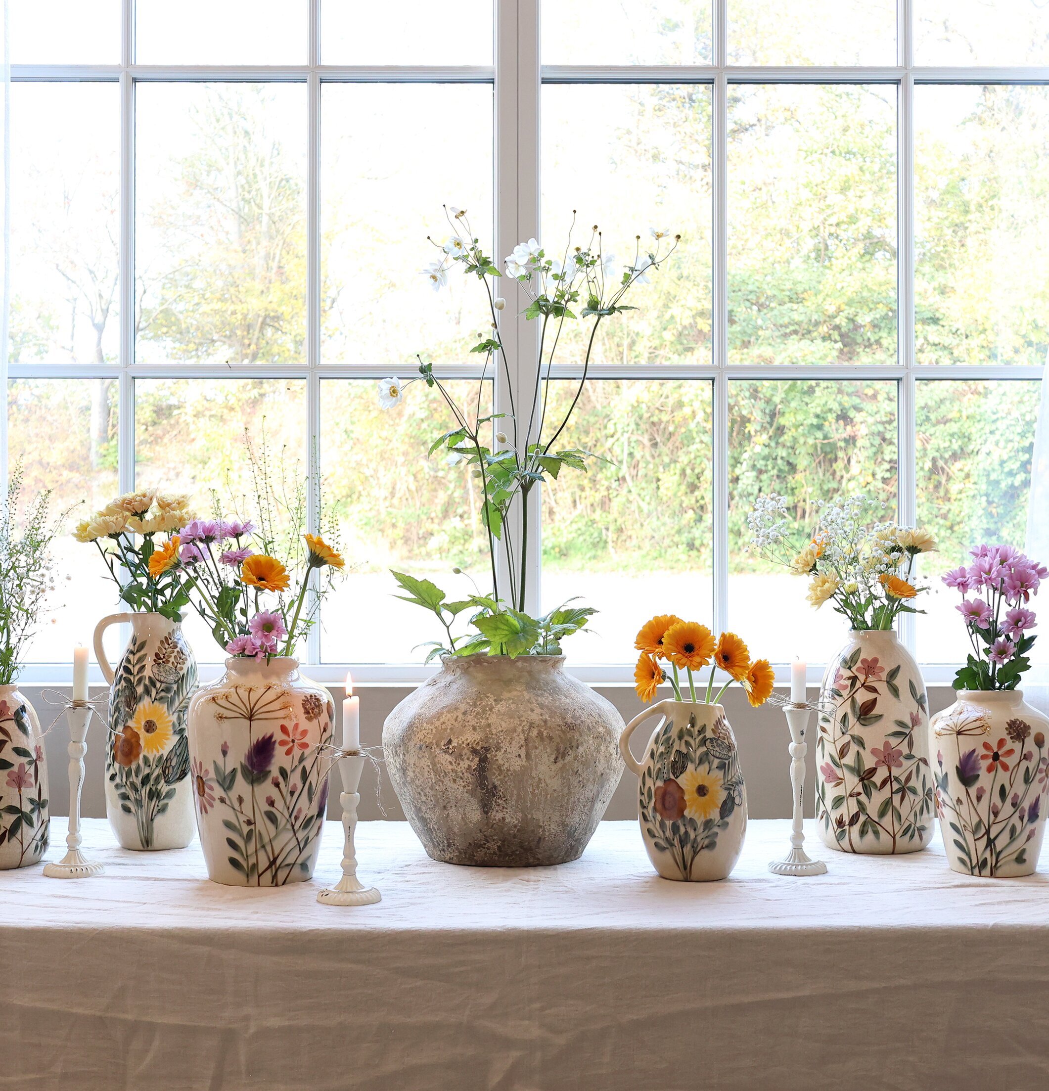 Kanna Med Blomstermotiv 36cm 25cm Chic Antique Vaser Övrig prydnad/dekoration för inredning innemiljö