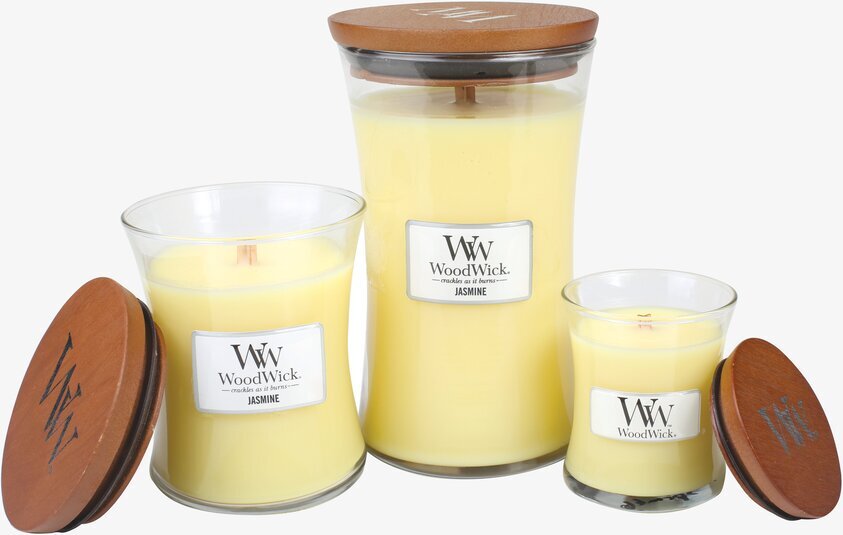 WoodWick Jasmine doftljus i tre storlekar med trälock