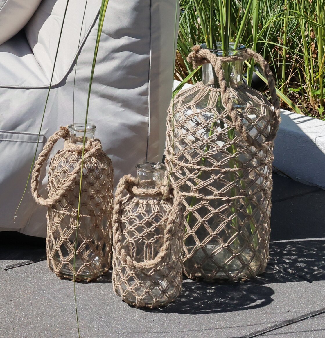 Glasvas Flätad Jute Liten Mellan Stor Chic Antique Vaser