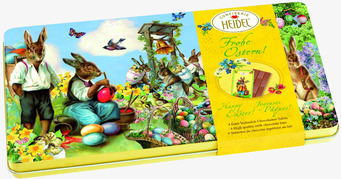 Bild av livfull plåtask med påsktema och kaniner