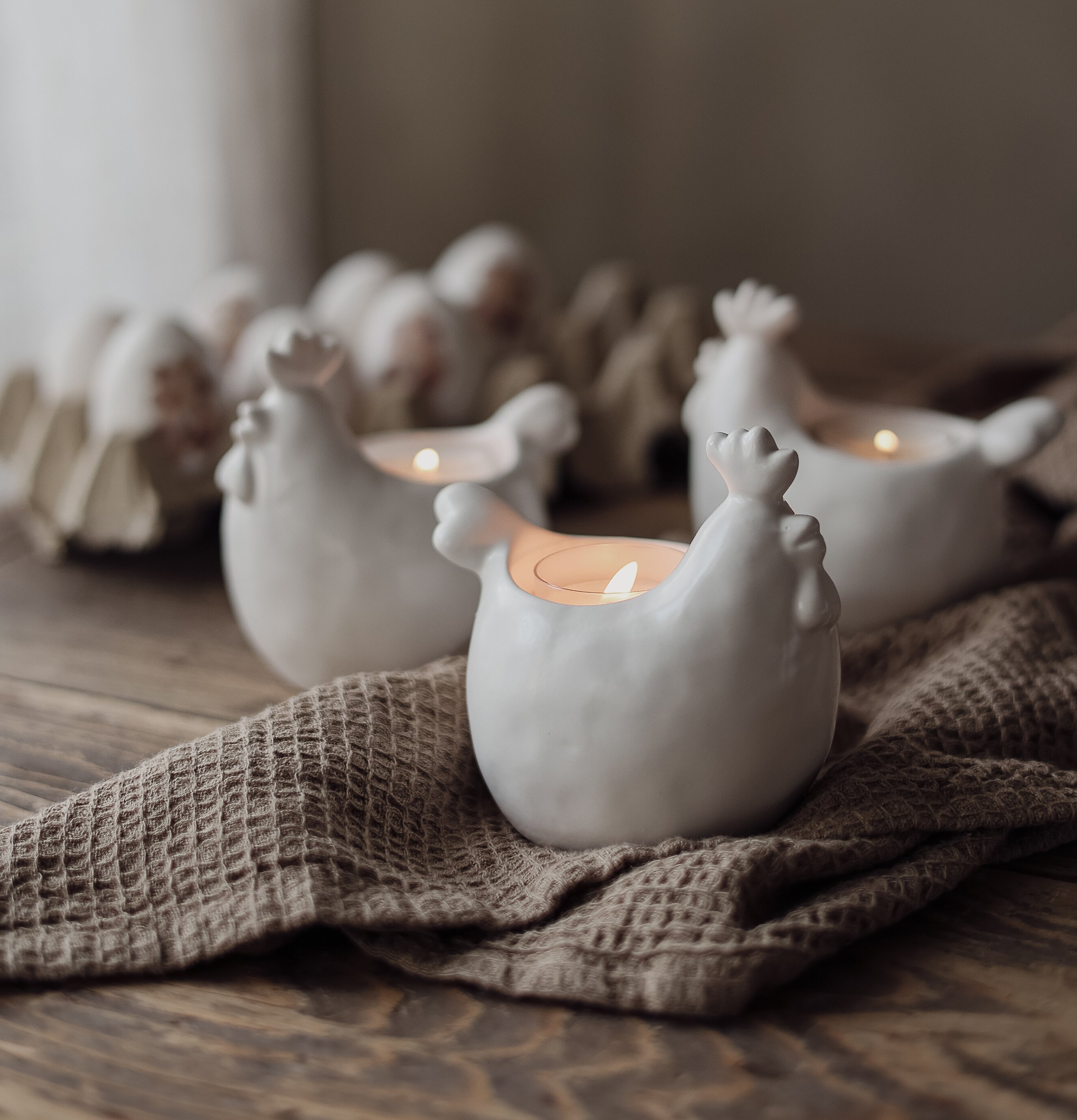 Ljuslykta Höna Matt Vit Majas Cottage Övrig prydnad/dekoration för inredning innemiljö