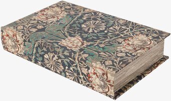 Bild av dekorativ boklåda med blommönster och detaljer