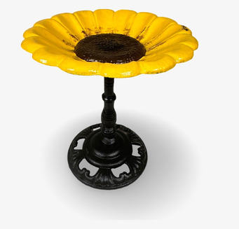 Bild av fågelbad i solrosdesign med gul och mörk bas