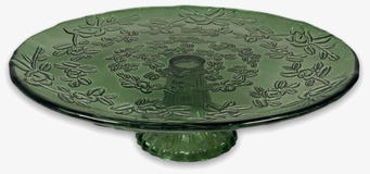 Bild av elegant grönt kakfat i glas med naturmönster