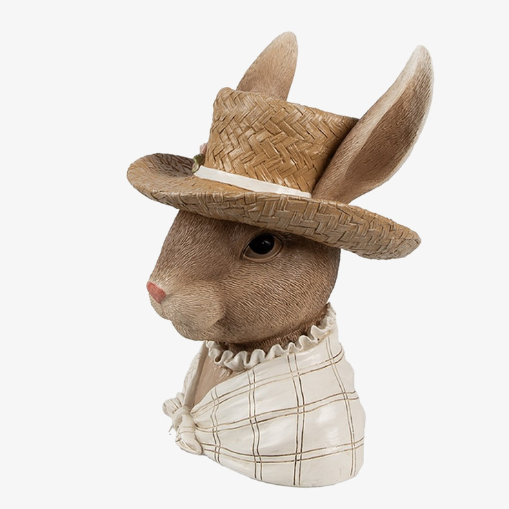 Figurin Kanin Hatt Med Blommor Clayre & Eef Kaniner för prydnad/dekoration Prydnadskaniner Dekorationskaniner Bunnys dekoration Krukor