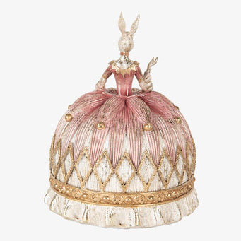 Bild av dekorativ kaninfigurin i rosa och vita nyanser