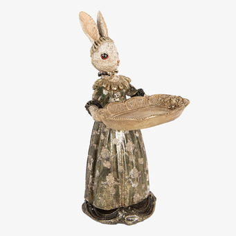 Bild av skulptur: Elegant kanin med fat i beige och guld