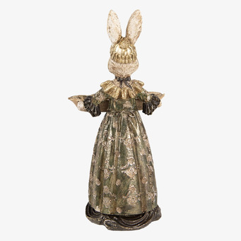 Bild av elegant kaninstatuett i beige och guldtoner