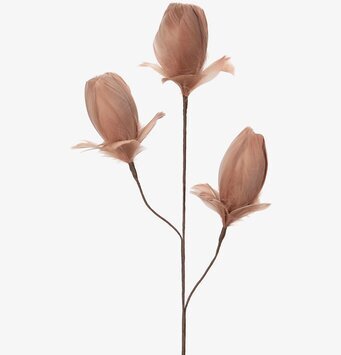 Bild av konstgjord kvist med fjäderklädda knoppar