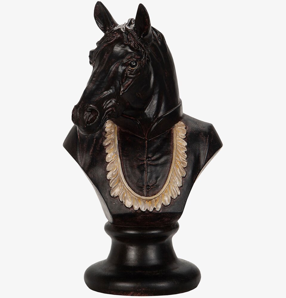 Bild av iögonfallande hästbyst i mörkbrun polyresin