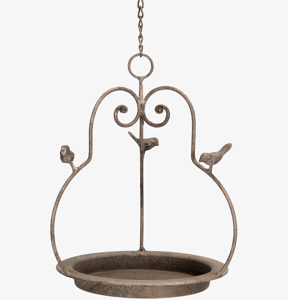 Bild av elegant fågelbad i metall med rustik finish