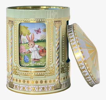 Bild av elegant speldosa med påsktema och vårmotiv