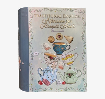 Bild av dekorativ bokburk med engelsk eftermiddagste-design