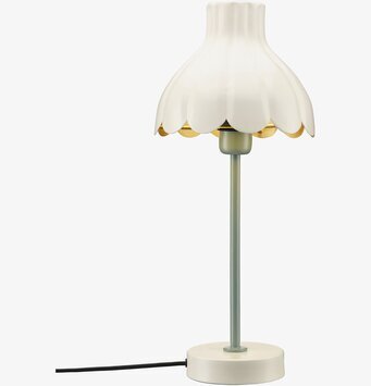 Bild av bordslampa i offwhite och grön med blommotiv