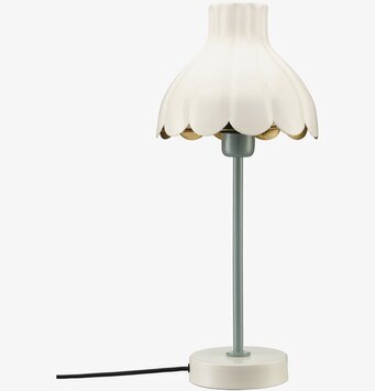 Bild av bordslampa i offwhite och grönt med blommig stil