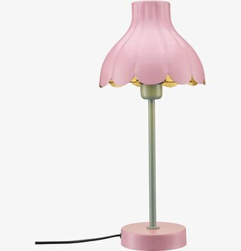 Bild av elegant bordslampa med rosa och gröna toner