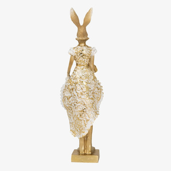 Foto av dekorativ statyett: kanindam i guld och vitt