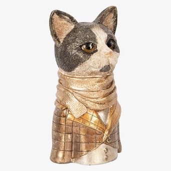 Bild av en elegant och detaljrik kattstatyett i guld