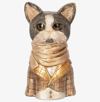 Bild av elegant kattstatyett i gyllene och grå nyanser