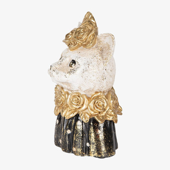 Bild av elegant svart och guld kattstaty med rosdetaljer
