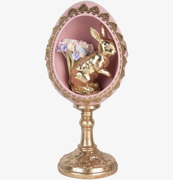 Bild av dekorativ prydnad med kanin i rosa och guld