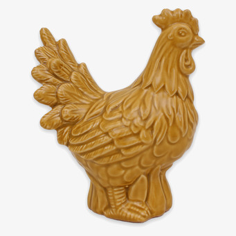 Bild av dekorativ höna i ockragul färg med detaljrik design