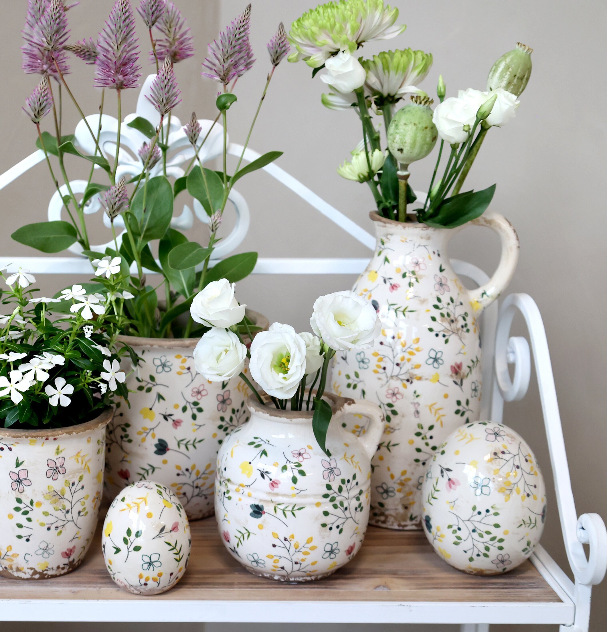 Cavaillon Vas Blomstermotiv Kruka 16.5cm 14.5cm Chic Antique Vaser Krukor Örtkrukor Glaskrukor