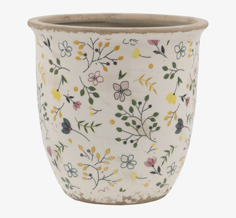 Bild av vackert dekorerad kruka med blomstermotiv