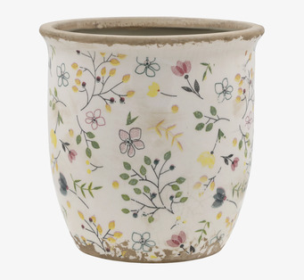 Bild av vacker kruka med blomstermotiv i livliga färger