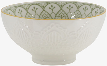 Bild av elegant skål med grönt mönster och gyllene kant