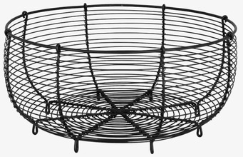 Bild av stor rund trådkorg i stilren mörk metalltråd