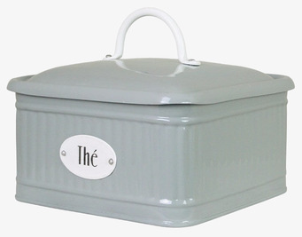 Bild av elegant grön plåtburk med te-fack och handtag
