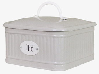 Bild av stilren plåtburk för te med praktiska fack