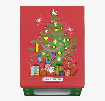 Bild av festlig låda för julpynt med livfull design