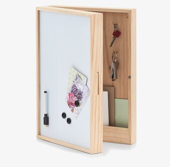 Bild på nyckelskåp med whiteboard och stilren design